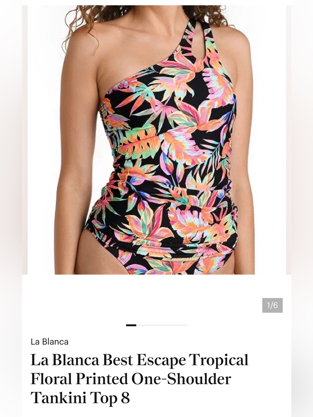 La Blanca Black Tropical Floral One-Shoulder Tankini Top